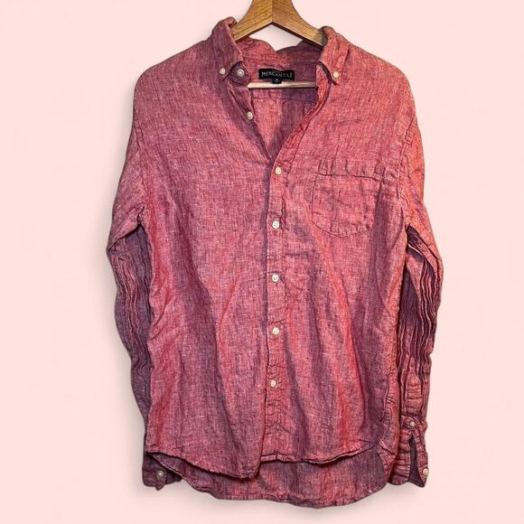 J crew red linen button up - Picture 2 of 6
